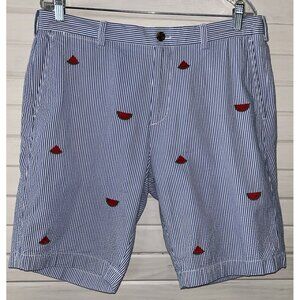Brooks Brothers Sz 36 Seersucker Blue Stripe Shorts Embroidered Watermelon EUC